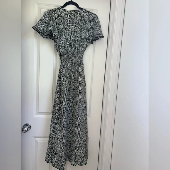 Max Studio Black and White Floral Wrap Maxi with Tie Waist - Picture 3 of 4